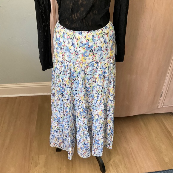NWT Chaps Tiered prairie maxi Skirt Floral boho cotton summer cottagecore blue L - Picture 5 of 14